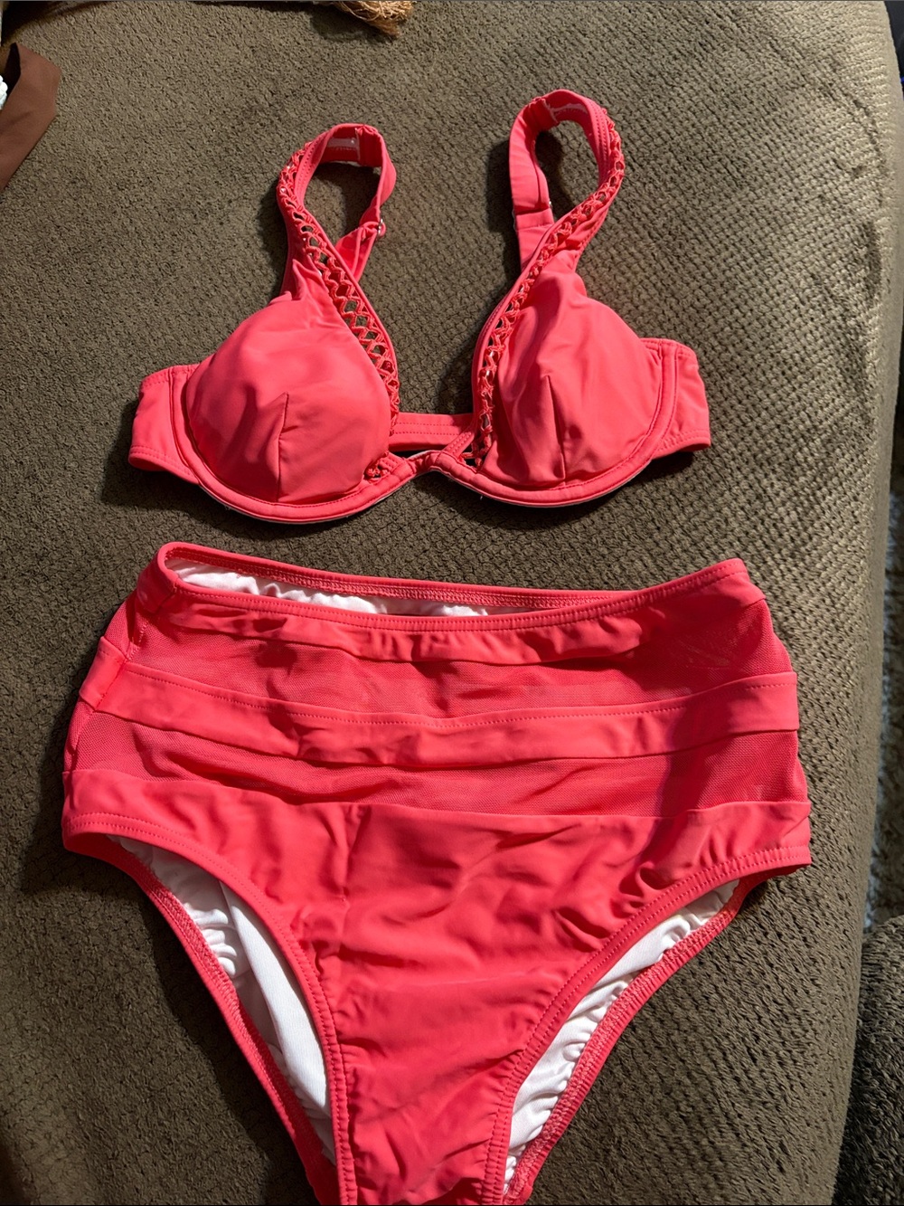 VENUS Coral Pink Two-Piece High Waist Bikini